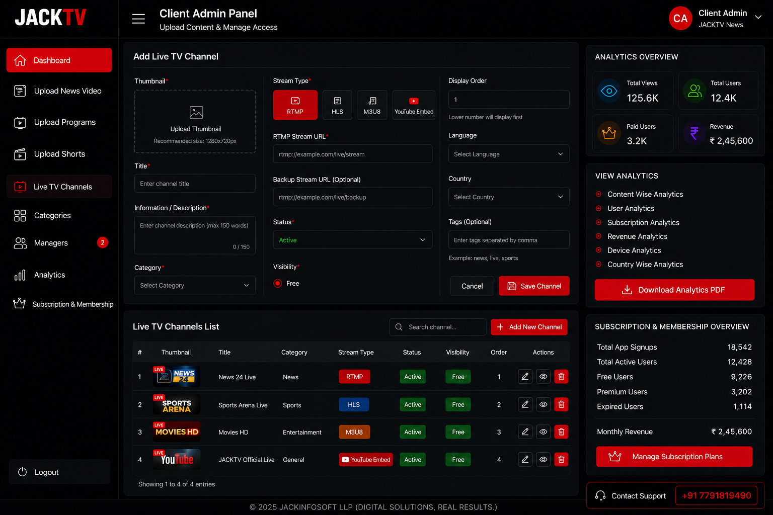 JACKTV admin panel preview